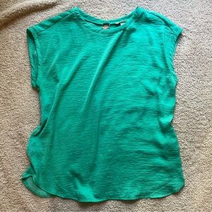 H&M Bright Teal Green Satin Short Sleeve Blouse size 12